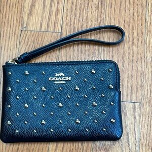 Coach Black Wristlet with Gold Studs NWT